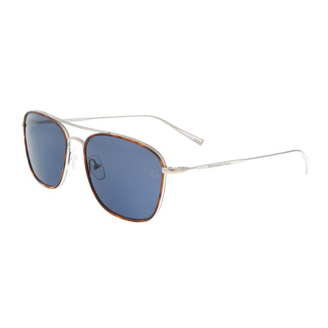 Zegna // Men's Classic Large Navigator Sunglasses // Havana + Silver + Gray (56mm)