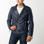 Mason + Cooper Boda Moto Leather Jacket // Navy (L)