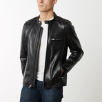 Mason + Cooper Slim Fit Café Racer Leather Jacket // Black (L)