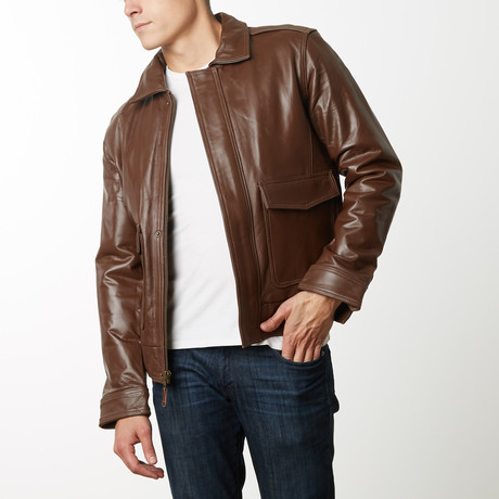 Nuborn Leather Air Force Leather Bomber // Brown (S)
