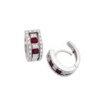 Damiani Belle Epoque 18k White Gold Diamond + Ruby Huggie Earrings