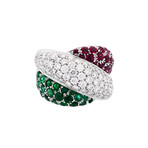 Damiani Gomitolo 18k White Gold Diamond + Emerald + Ruby Ring // Ring Size: 7.5