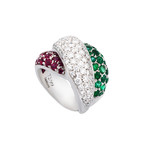 Damiani Gomitolo 18k White Gold Diamond + Emerald + Ruby Ring // Ring Size: 7.5