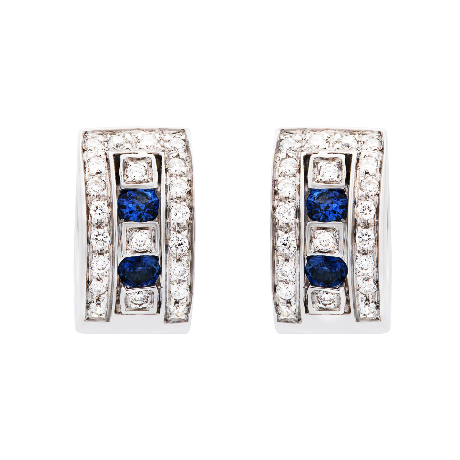 Damiani // Belle Epoque 18k White Gold Diamond + Blue Sapphire Earrings ...
