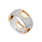 Damiani D. Icon 18k White Gold + 18k Rose Gold Diamond Pave Ring // Ring Size: 7.5