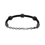 Damiani // 18k Black Gold Diamond + Leather Cord Bracelet // 7"