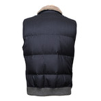 Caracalla Shearling Wool Collar Vest // Navy Blue (M)