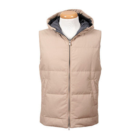 Pertinax Hooded Puffer Vest // Beige (XS)