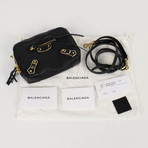 Leather Metallic Reporter Crossbody Bag XS // Black
