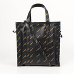 Leather All Over Logo Bazar Shopper Tote Bag // Black