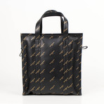 Leather All Over Logo Bazar Shopper Tote Bag // Black