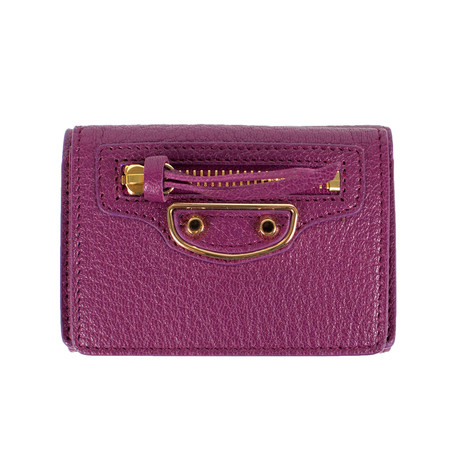 Pebbled Leather Metallic Mini Bi-Fold Wallet // Purple