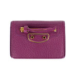 Pebbled Leather Metallic Mini Bi-Fold Wallet // Purple