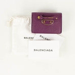 Pebbled Leather Metallic Mini Bi-Fold Wallet // Purple