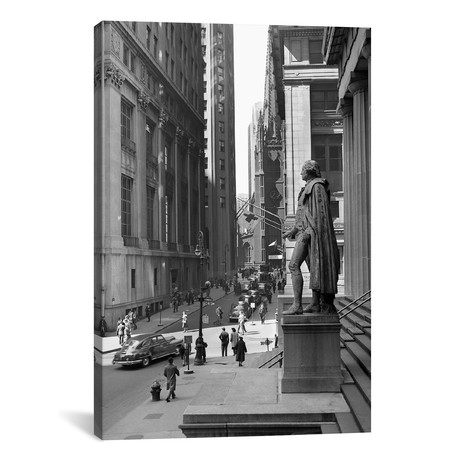 1950s Wall Street From Steps Of Federal Hall National Memorial Looking Towards Trinity Church In New York City USA // Vintage Images (18"W x 26"H x 0.75"D)