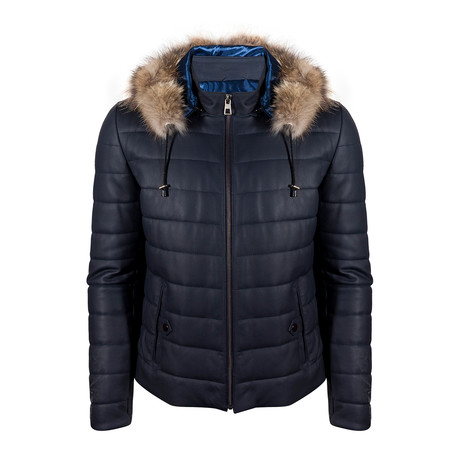 Emirhan Leather Jacket // Navy Blue (XL)