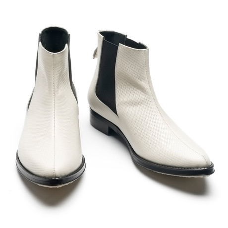 Charley Pointed Low Boots // White Perforated (Euro: 44)