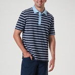 Shamus Auto Stripe Polo // Navy Blazer + White + Blue Sky (S)