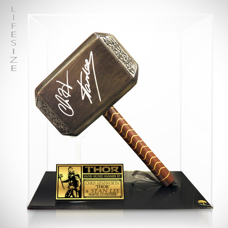 Thor's Hammer // Stan Lee + Chris Hemsworth Signed // Custom Museum Display (Signed Hammer Only)