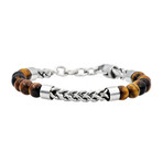 Franco Chain Bead Bracelet // Brown + Steel + Tiger's Eye
