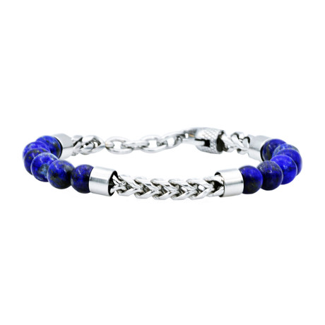 Lapis Lazuli Franco Chain Bead Bracelet // Blue + Steel