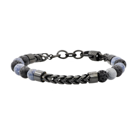 Coral + Lava Stone Franco Chain Bead Bracelet // Blue + Black