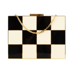 Valentino // Checkered Enamel Box Minaudiere Bag // Black + Ivory