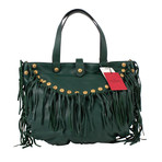 Valentino // Pebbled Leather C-Rockee Studded Fringe Hobo Bag // Green