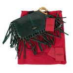 Valentino // Emerald Snakeskin Fringe Leather Small Clutch Bag // Green