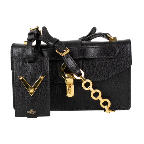 Black Gold Rockstud Leather With Chain Strap Cross Body Bag