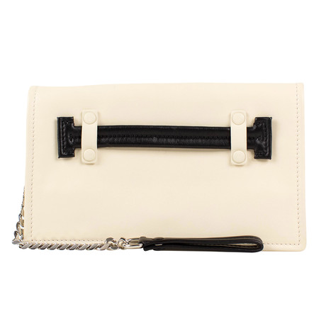 Ivory Leather With Black Strap Clutch Bag