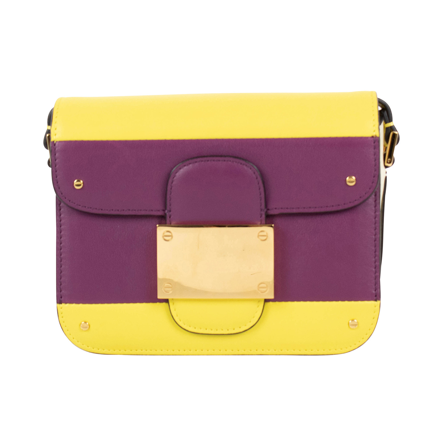 Jordbær ventilator galdeblæren Valentino // Rivet Color-Block Leather Shoulder Bag // Purple + Yellow -  Designer Handbags - Touch of Modern