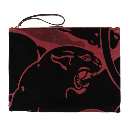 Leather + Suede Envelope Large Clutch Bag // Red + Black