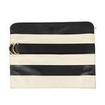Striped Leather + Chain Clutch Bag // Black + Ivory