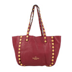 Leather C-Rockee Studded Hobo Tote Bag // Red