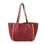 Leather C-Rockee Studded Hobo Tote Bag // Red
