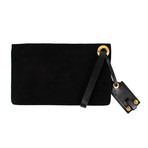 Black Feather With Beads Suede Clutch Bag
