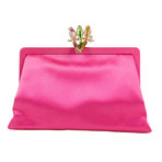Valentino // Satin + Stone Flower Design Clutch Bag // Pink