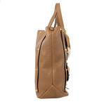 Valentino // Fur Pocket Rockstud Double Handle Leather Tote Bag // Brown