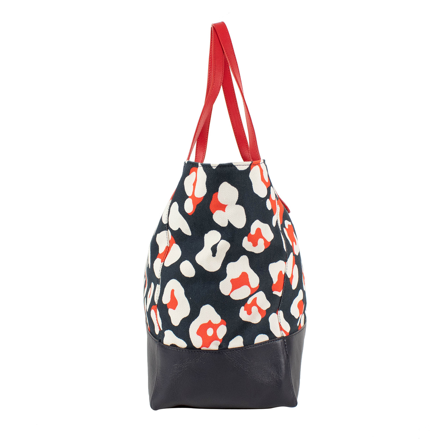 Navy Canvas And Leather Floral With Red Straps Tote Bag - Valentino - Touch of Modern