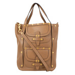 Valentino // Double Pocket Rockstud Double Handle Leather Tote Bag // Brown