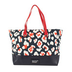 Canvas + Leather Floral Strap Tote Bag // Navy Blue + Red