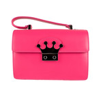 Leather 'Glam Lock' Crown Closure Hand Bag // Pink