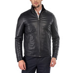 Regular Fit Leather Jacket // Navy (M)
