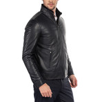 Regular Fit Leather Jacket // Navy (M)