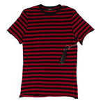 Amiri // Striped Cotton Blend T-Shirt // Red + Black (M)