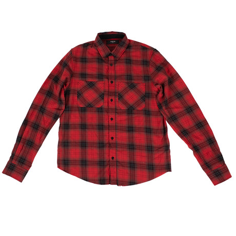 Amiri // Cashmere Core Flannel Check Button Down Shirt // Red (XS)