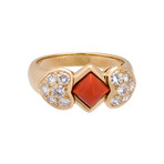 Vintage Christian Dior 18k Yellow Gold Coral + Diamond Ring // Ring Size: 8.75