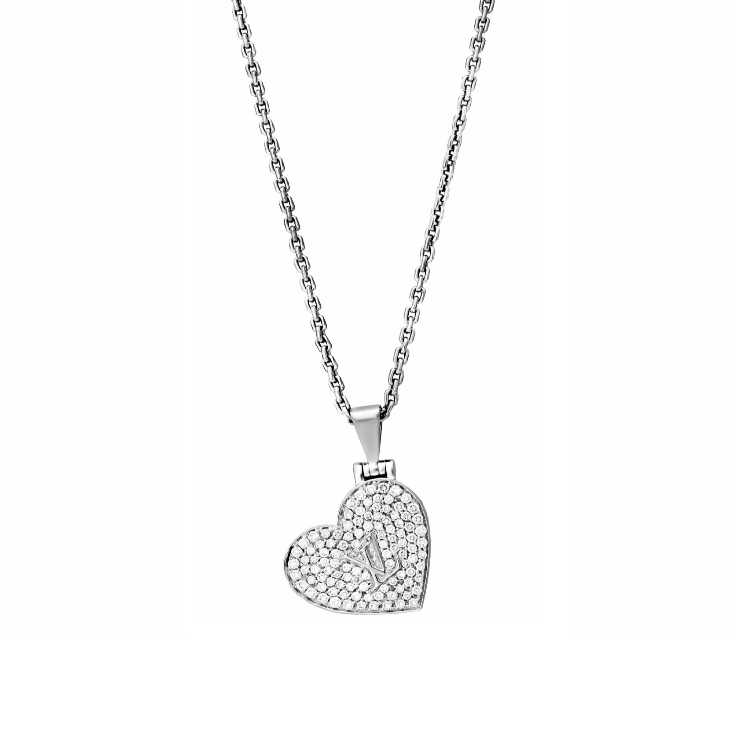Vintage Louis Vuitton 18k White Gold Diamond Heart Locket Pendant ...