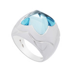 Vintage Bvlgari 18k White Gold Blue Topaz Stone Ring // Size 6.25